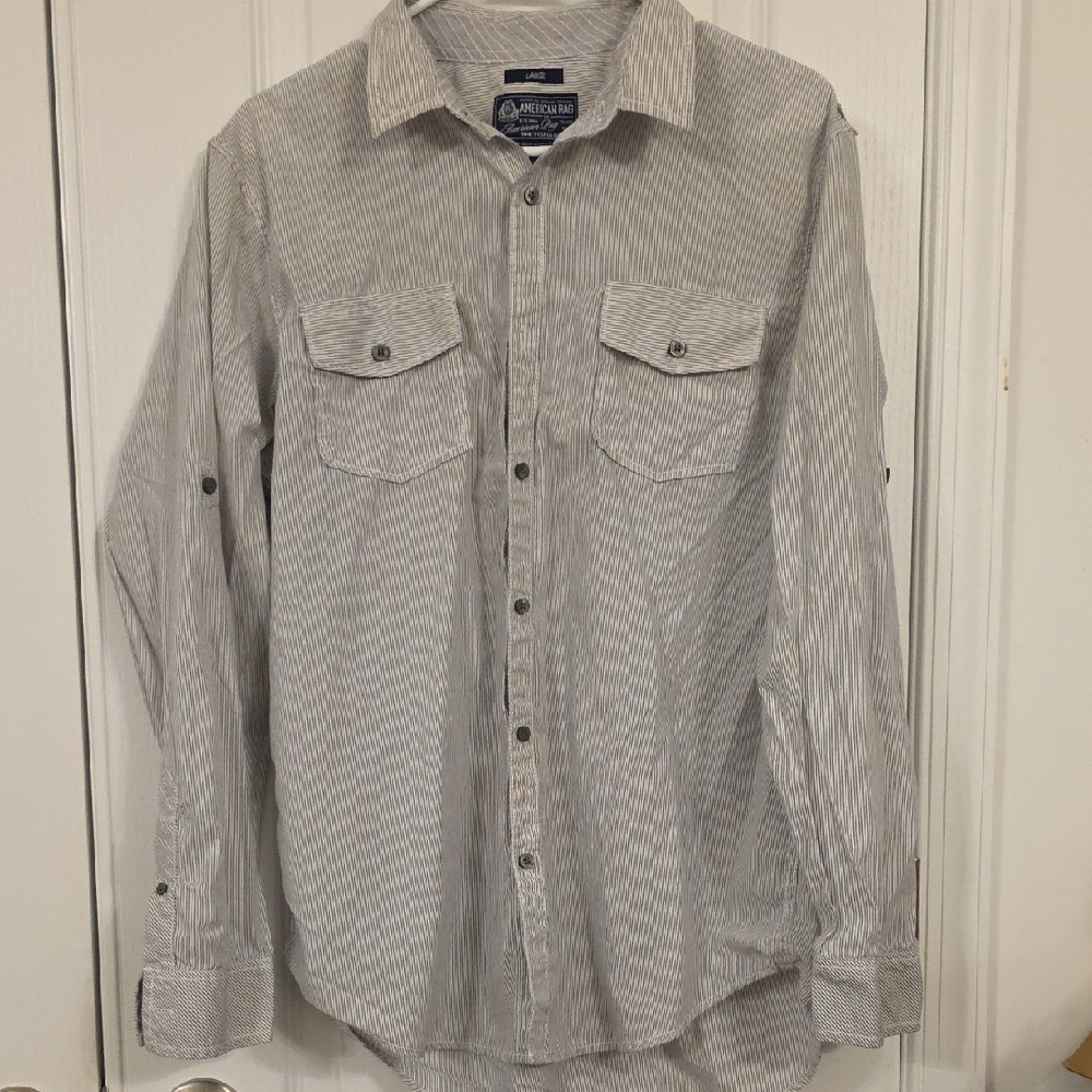 American Rag Men's Gray Striped Button-Down Shirt